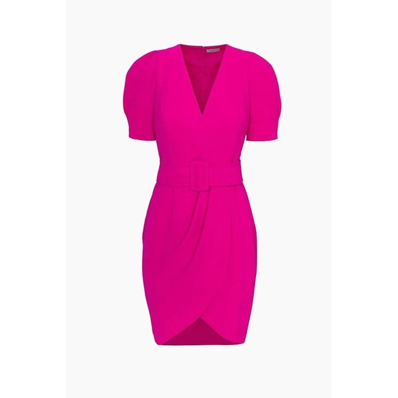 NWT Adelyn Rae Tony Belted Puff Sleeve Mini Dress Neon Pink - Picture 2 of 11